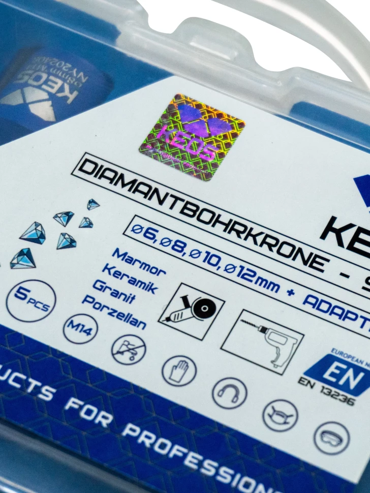 Набор коронок по керамограниту KEOS ПРО (PRO) 6-12мм M14 с воском с переходником (DCK612M14)